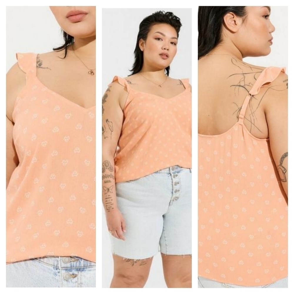 Torrid Washable Crinkle Gauze V-Neck Ruffle Strap Tank